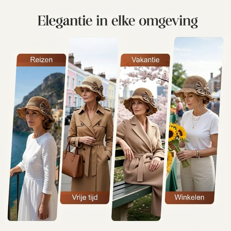 Opvouwbare Strohoed met Retro Strik – Ademende Zomerhoed voor Dames