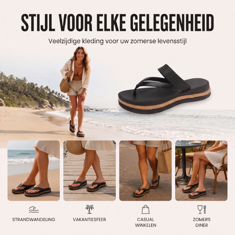 Platform teenslippers met geweven bandje voor dames