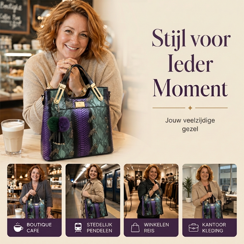 Elegante shopper van PU-leer met slangenprint