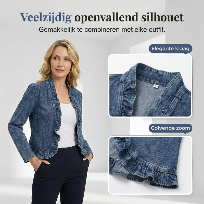 Dames spijkerjack met ruches – open voorkant