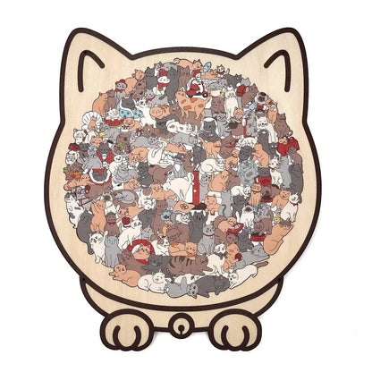 🎁Kerstuitverkoop 49% KORTING🎅135-delige Morandi-kleurige houten puzzel in de vorm van een kat