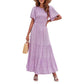 👗Casual damesjurk met bloemenprint, korte mouwen, ruches, hoge taille en zwierige pasvorm