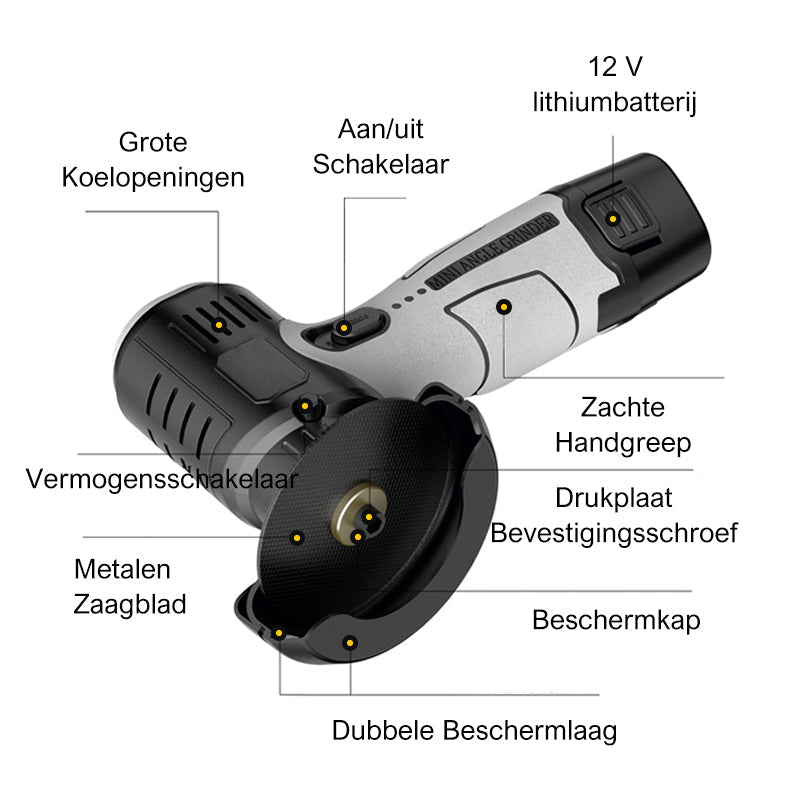 🧰12V Mini Haakse Slijper met Doorslijpschijf