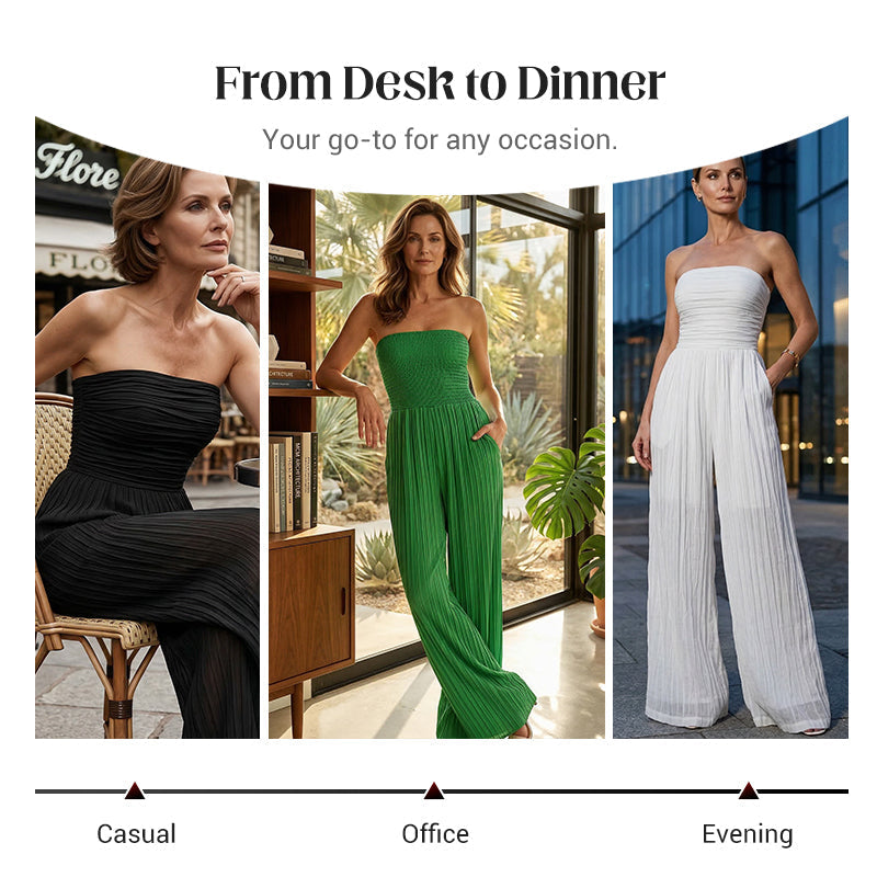 🎁2026 Nieuw binnen 50% KORTING💥🔥🎁Strapless jumpsuit met wijde pijpen en kreukels