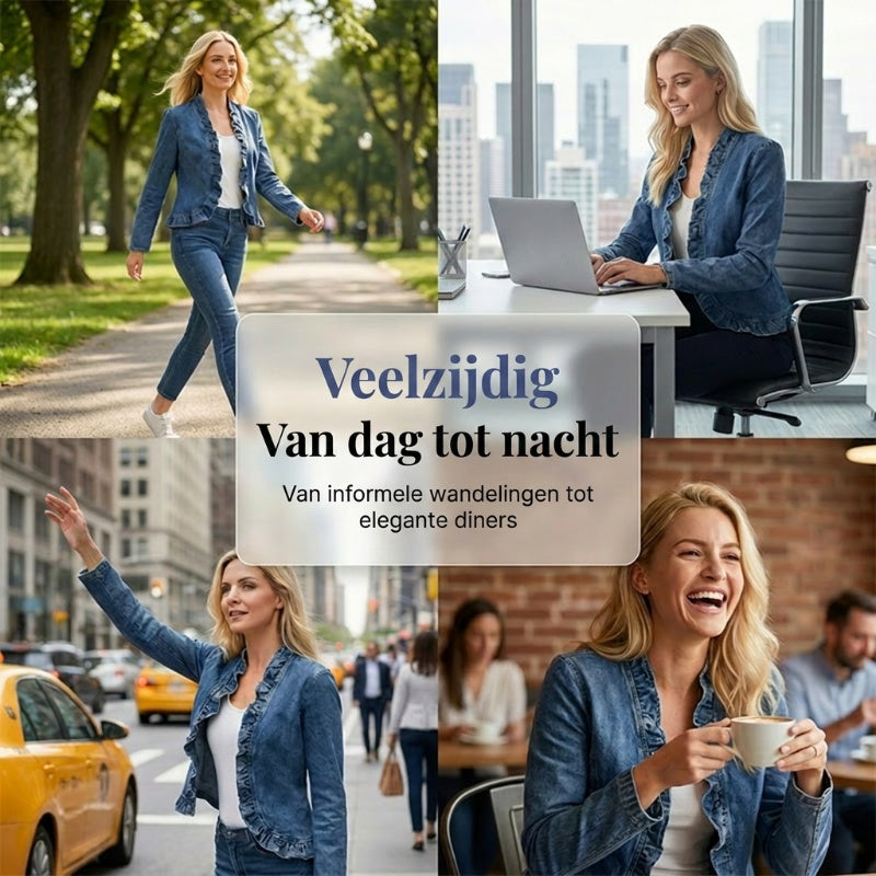 Dames spijkerjack met ruches – open voorkant