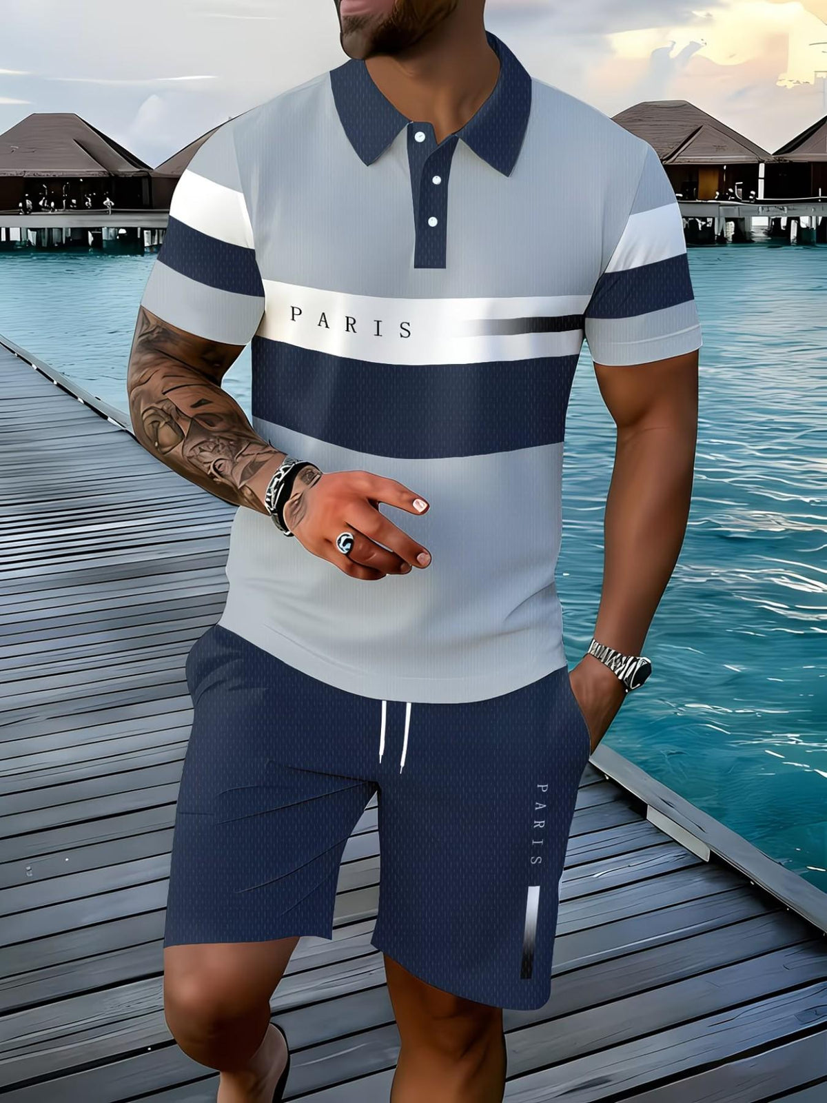 ⏳Tijdelijke aanbieding⏰Tweedelige set voor heren: shirt en korte broek