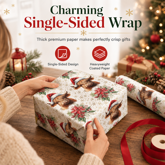 ⏳ Kerstaanbiedingen🎄Schotse Hooglander & Bloemen Cadeaupapier Rol – 43x500cm Feestelijk Cadeaupapier voor Kerstcadeaus, Feesten & Knutselprojecten ✨