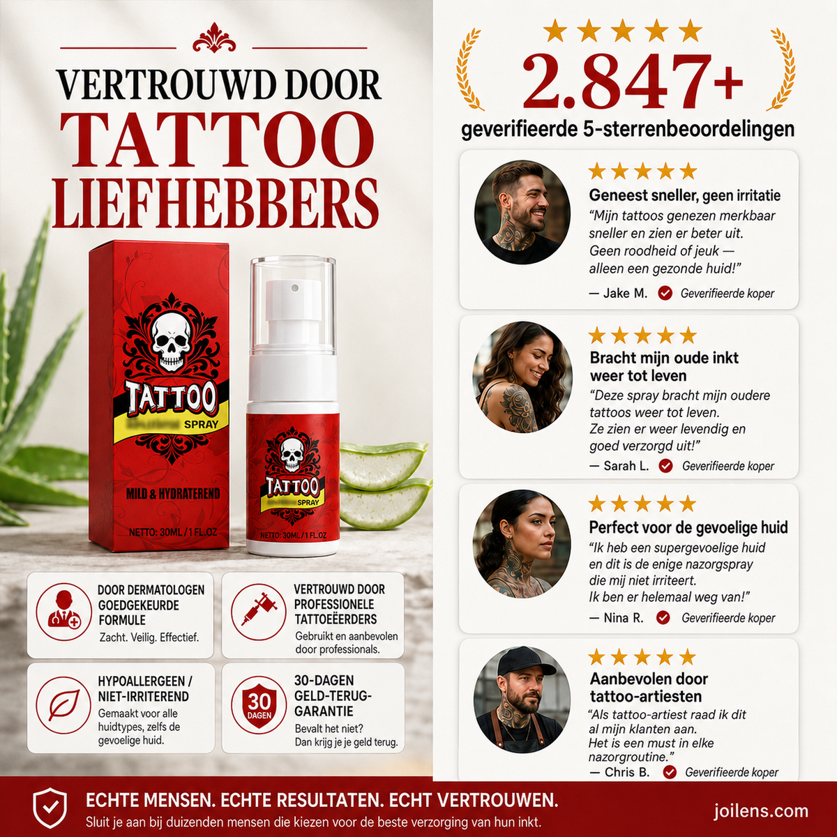 Hydraterende spray voor nazorg na een tatoeage