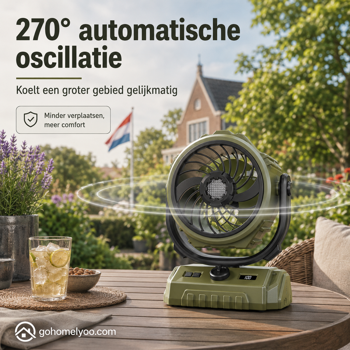 🌬️ 6-inch kampeerventilator met 100 snelheidsstanden – oscillerend, met ledverlichting, digitaal display en grote accu voor buiten en thuis