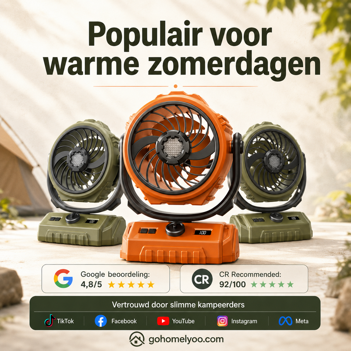 🌬️ 6-inch kampeerventilator met 100 snelheidsstanden – oscillerend, met ledverlichting, digitaal display en grote accu voor buiten en thuis