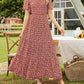 👗Casual damesjurk met bloemenprint, korte mouwen, ruches, hoge taille en zwierige pasvorm