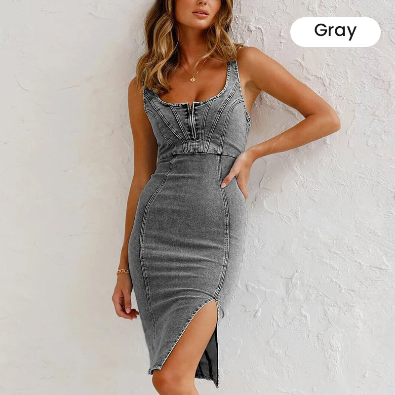 🥳HETE UITVERKOOP 2026🥳💞Meer dan 50.000 verkocht!💥50% korting!👗💙 Trending dit seizoen | Nauwsluitende denim jurk met U-hals | Gemakkelijke stijl voor elke gelegenheid ✨👜