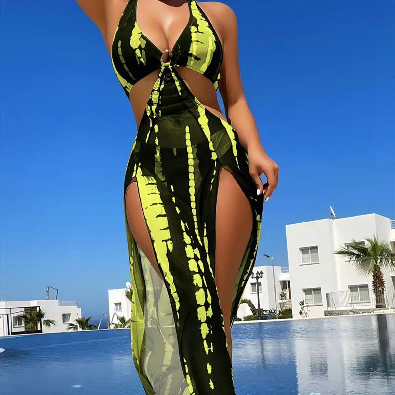 👙 TIJDELIJK 50% KORTING! ✨ Gestreept Tweedelig Badpak – Striknek, Ringdetail, Hoge Stretch 🌊
