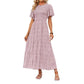👗Casual damesjurk met bloemenprint, korte mouwen, ruches, hoge taille en zwierige pasvorm