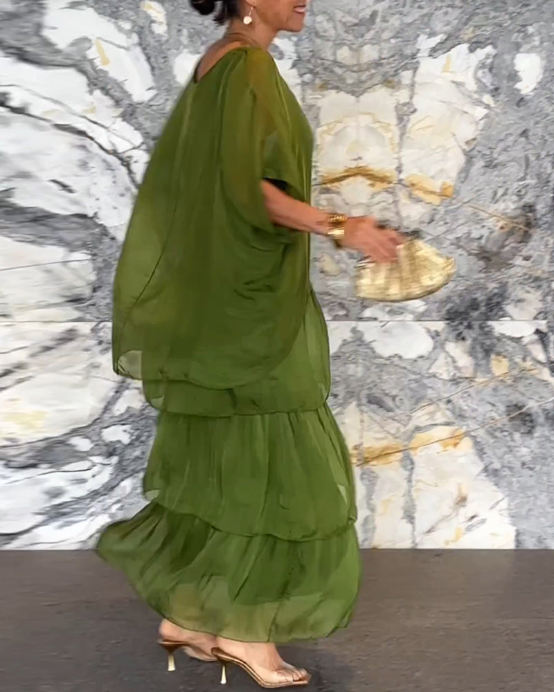 💐Elegante Nederlandse stijl: Vleermuismouwjurk - Vloeiend en romantisch om te dragen!🌸Elegant, comfortabel en tijdloos – Jouw nieuwe favoriet voor elke gelegenheid