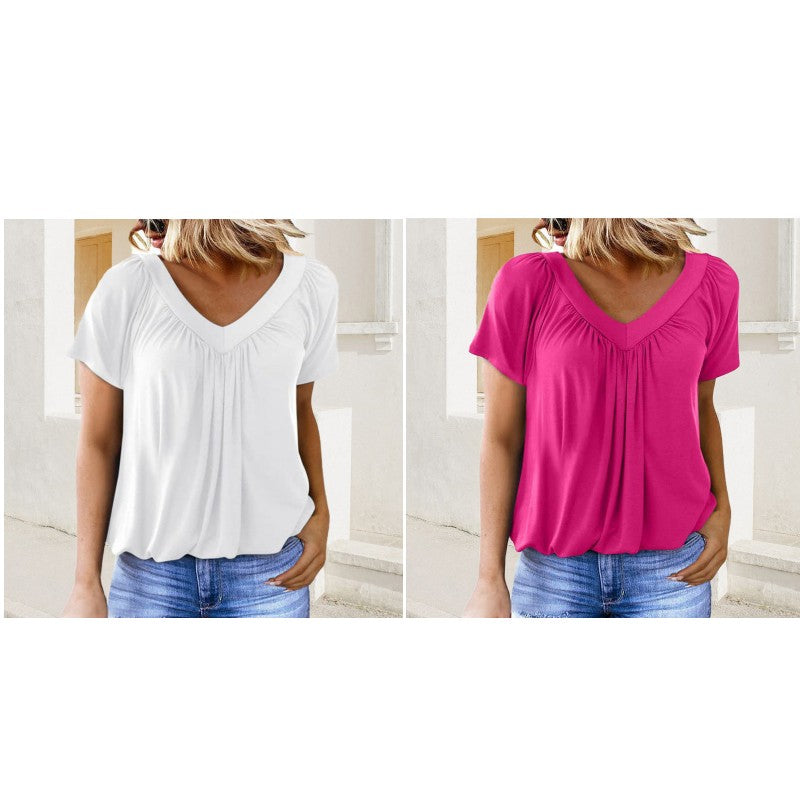 ✨ 50% KORTING 💖 Dames Casual Geplooide V-hals Korte Mouw Top