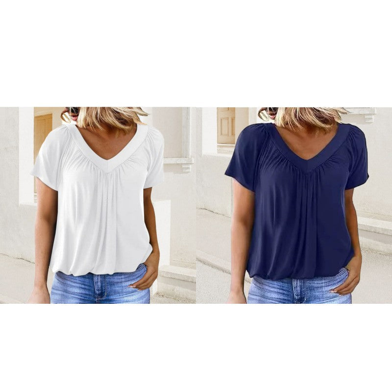 ✨ 50% KORTING 💖 Dames Casual Geplooide V-hals Korte Mouw Top