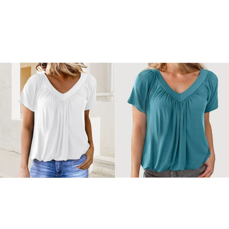 ✨ 50% KORTING 💖 Dames Casual Geplooide V-hals Korte Mouw Top
