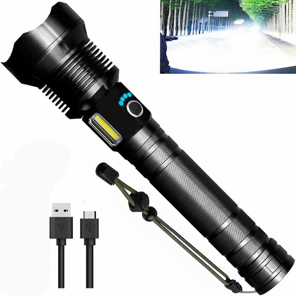 Oplaadbare LED Zaklamp 90000 Lumen – Tactische Zaklamp met Powerbank & 7 Modi
