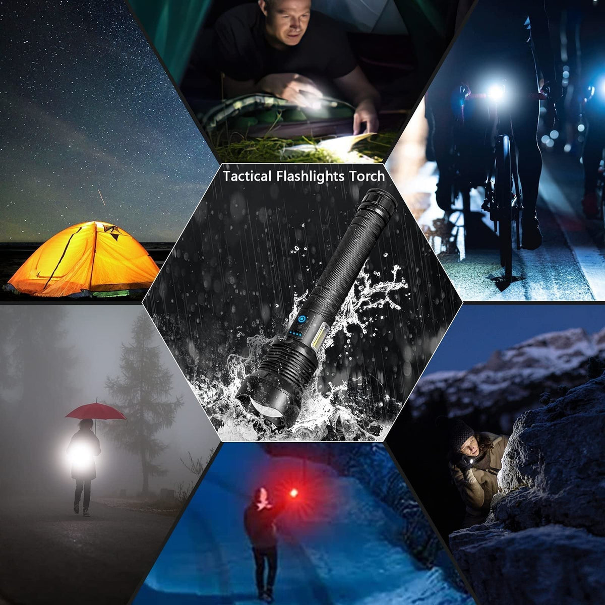 Oplaadbare LED Zaklamp 90000 Lumen – Tactische Zaklamp met Powerbank & 7 Modi