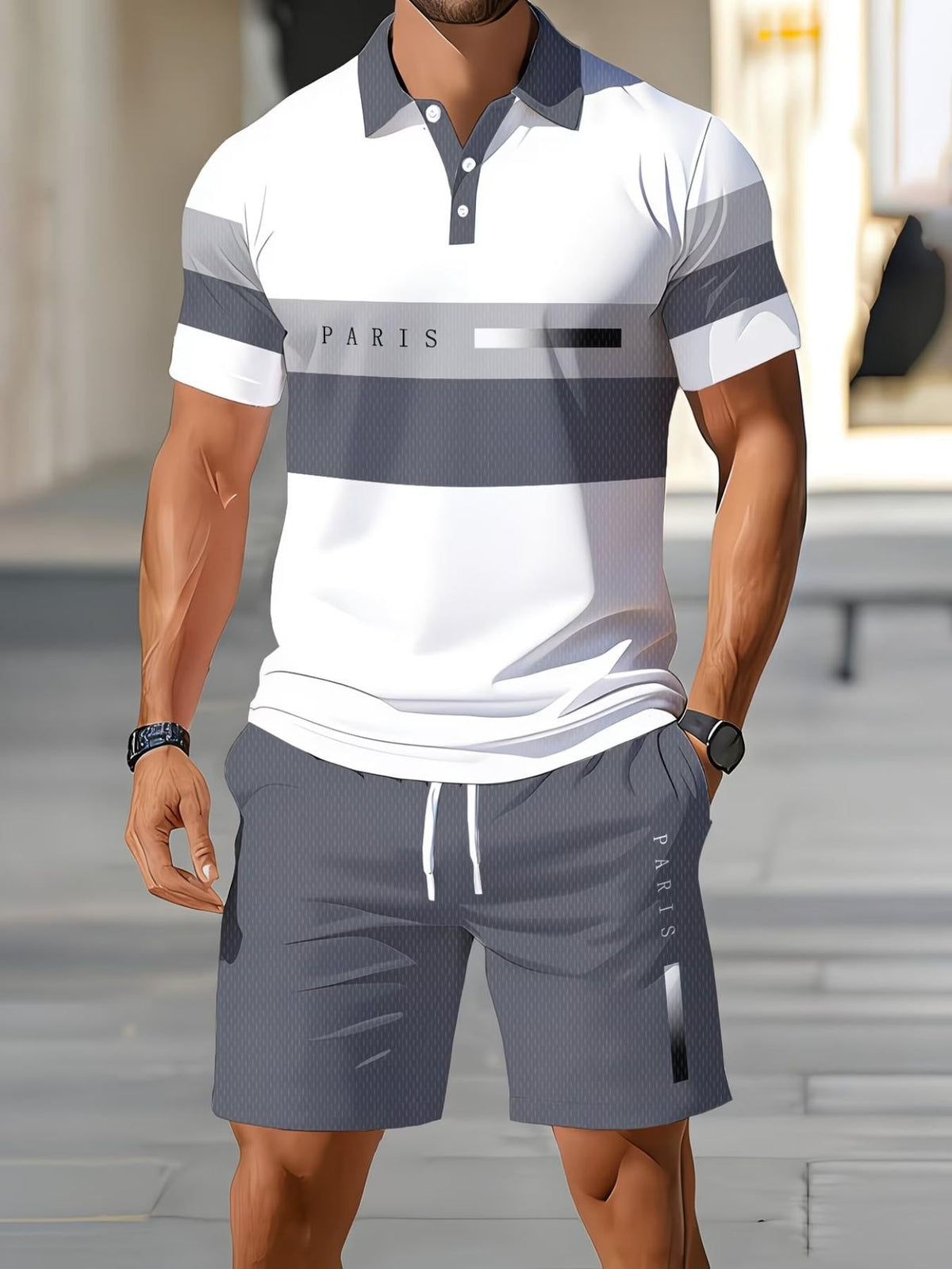 ⏳Tijdelijke aanbieding⏰Tweedelige set voor heren: shirt en korte broek