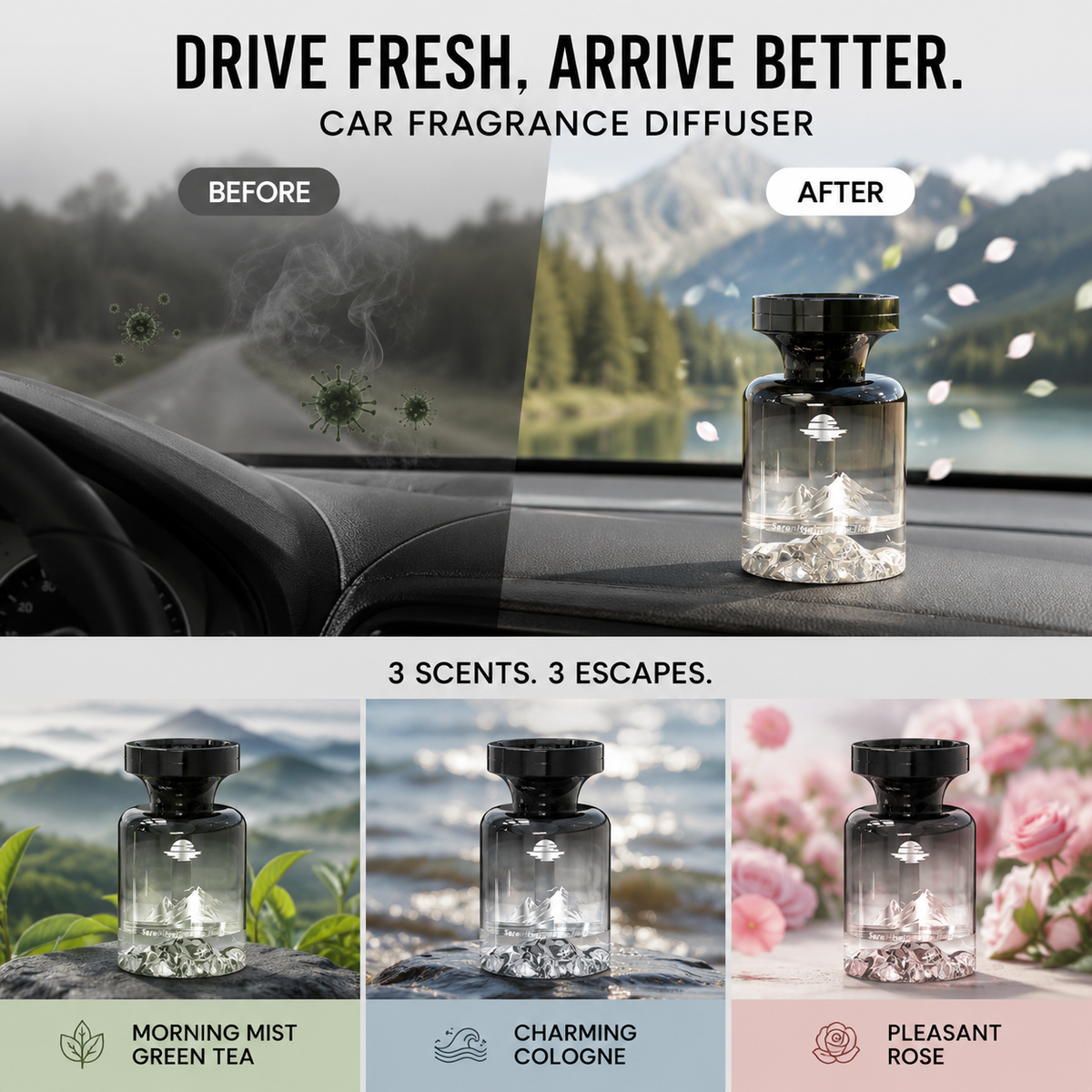 🥳UITVERKOOP 2026🥳💞MEER DAN 50.000 VERKOCHT!🚗🌿 50% KORTING! 110 ml langwerkende luchtverfrisser voor in de auto – Natuurlijke plantenextracten, verwijdert rook- en huisdiergeuren. Wekenlang fris. Bergmotief. Adem rustig door! 💨