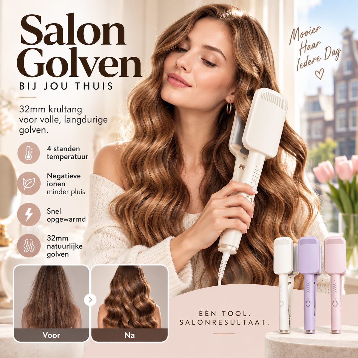 ✨💇‍♀️ TIJDELIJK 50% KORTING! 32mm krultang voor grote, veerkrachtige krullen – 4 warmtestanden & negatieve ionen voor salonkwaliteit thuis!