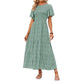 👗Casual damesjurk met bloemenprint, korte mouwen, ruches, hoge taille en zwierige pasvorm