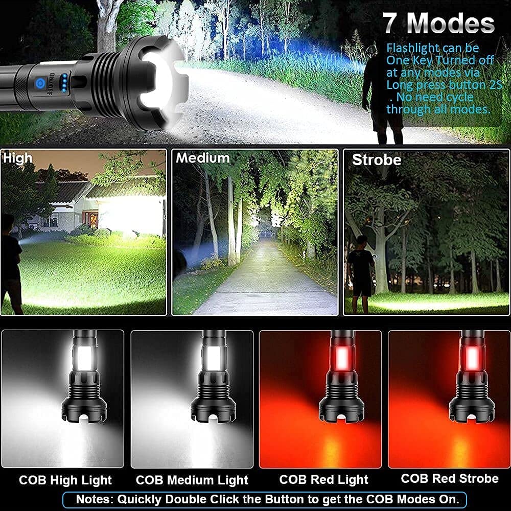 Oplaadbare LED Zaklamp 90000 Lumen – Tactische Zaklamp met Powerbank & 7 Modi