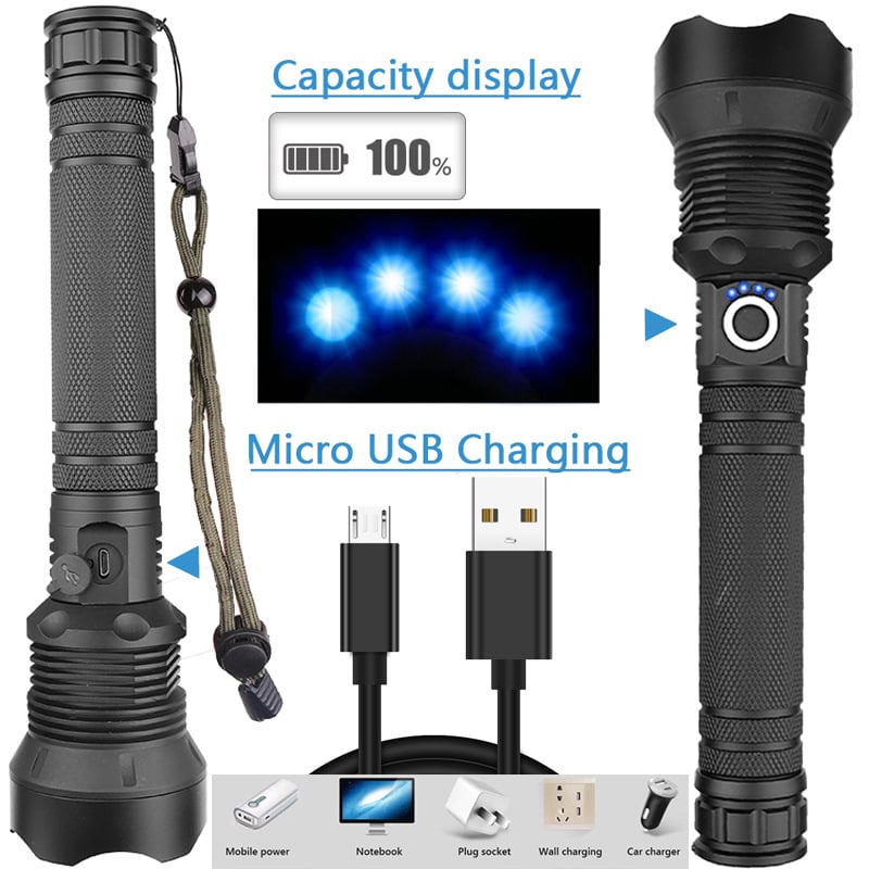 Oplaadbare LED Zaklamp 90000 Lumen – Tactische Zaklamp met Powerbank & 7 Modi