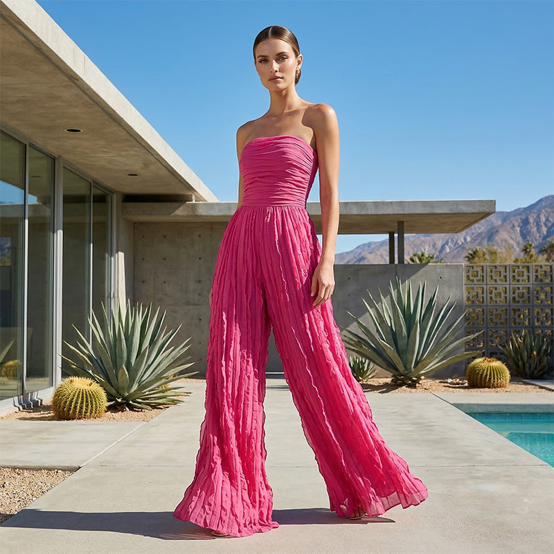 🎁2026 Nieuw binnen 50% KORTING💥🔥🎁Strapless jumpsuit met wijde pijpen en kreukels