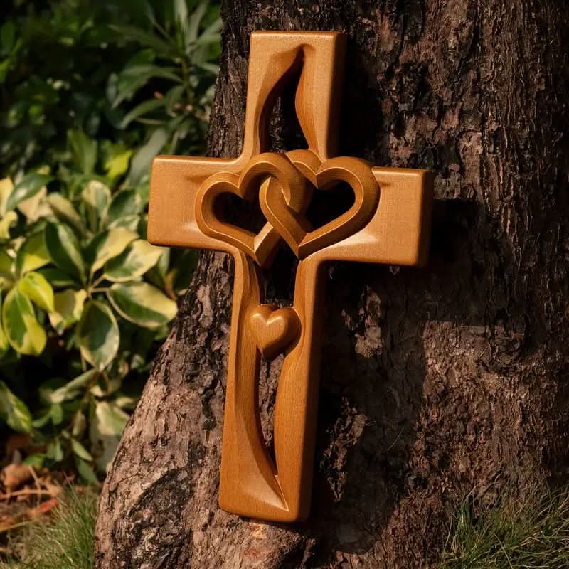 ❤️ Een betekenisvol kerstcadeau – Houten kruis met verstrengelde harten