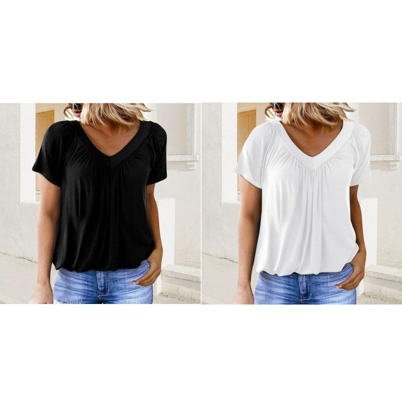 ✨ 50% KORTING 💖 Dames Casual Geplooide V-hals Korte Mouw Top
