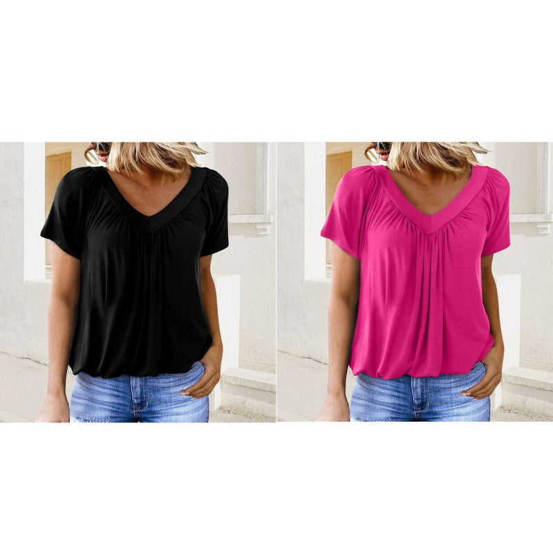 ✨ 50% KORTING 💖 Dames Casual Geplooide V-hals Korte Mouw Top