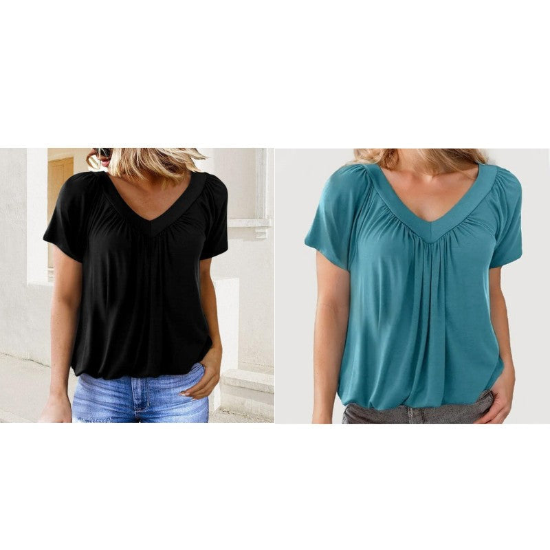 ✨ 50% KORTING 💖 Dames Casual Geplooide V-hals Korte Mouw Top