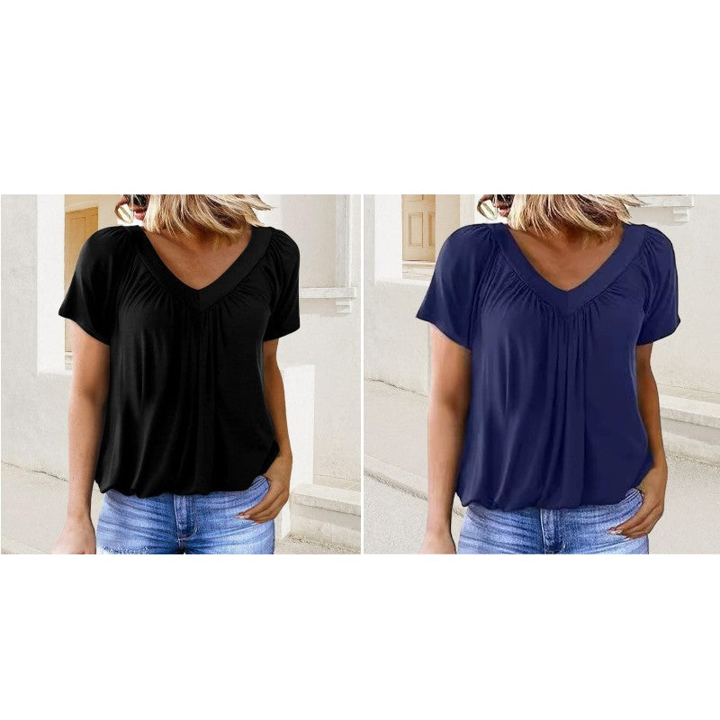 ✨ 50% KORTING 💖 Dames Casual Geplooide V-hals Korte Mouw Top