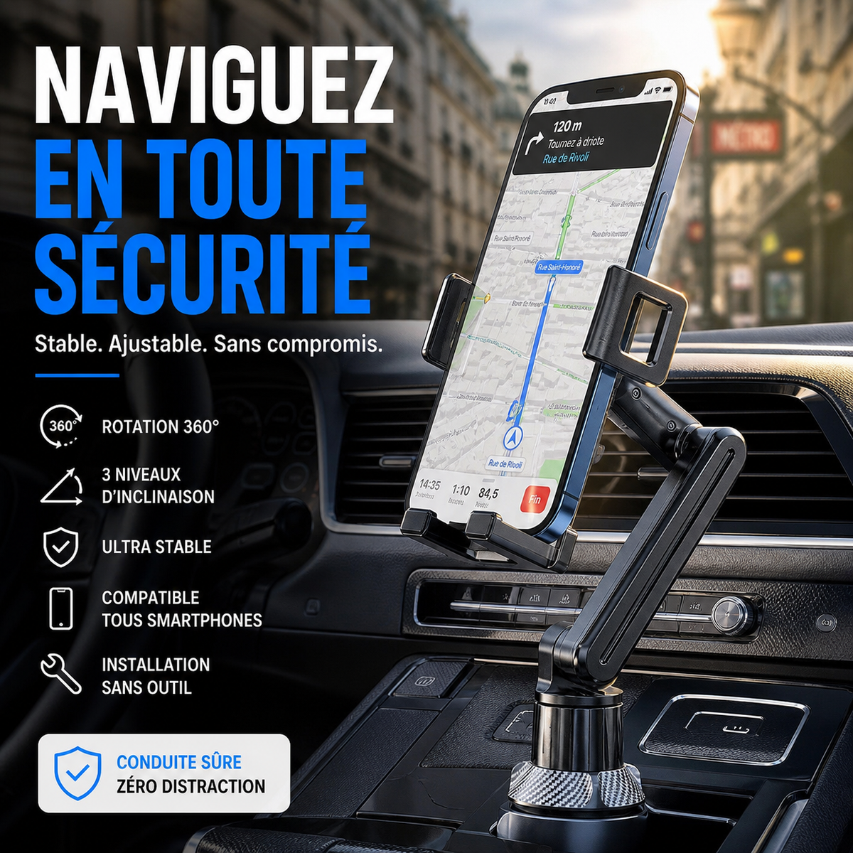 🚗 360° draaibare en verstelbare mobiele telefoonhouder voor in de auto– Draaibaar, verstelbaar & universeel✨