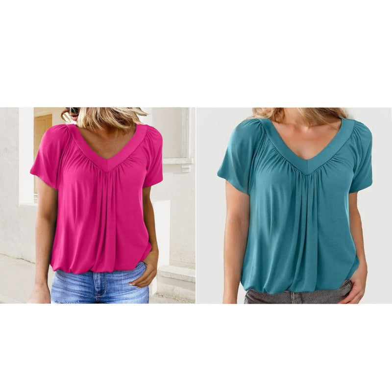 ✨ 50% KORTING 💖 Dames Casual Geplooide V-hals Korte Mouw Top
