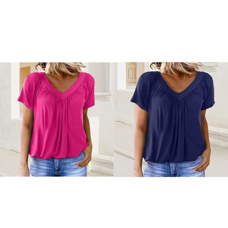 ✨ 50% KORTING 💖 Dames Casual Geplooide V-hals Korte Mouw Top