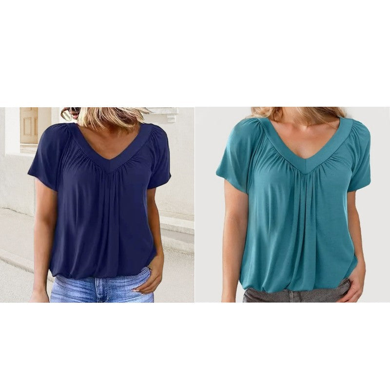 ✨ 50% KORTING 💖 Dames Casual Geplooide V-hals Korte Mouw Top