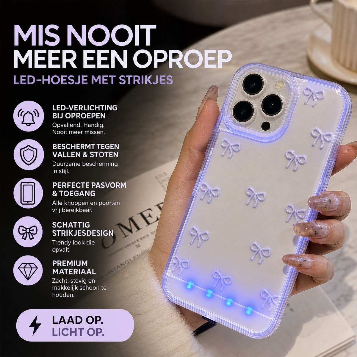 📱50% KORTING✨Stop met het missen van oproepen in je tas! Dit LED-hoesje licht op als een vuurtoren bij elke melding, beschermt je telefoon tegen vallen, en ziet er nog stylish uit ook!