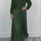 Elegante Ronde Hals Geplooide Maxi Jurk voor Dames - Lange Mouwen Sweatshirt Jurk