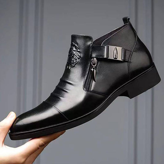 👞 Gratis levering：Lederen enkellaarzen met Double Side Zipper en puntige uiteinden voor mannen