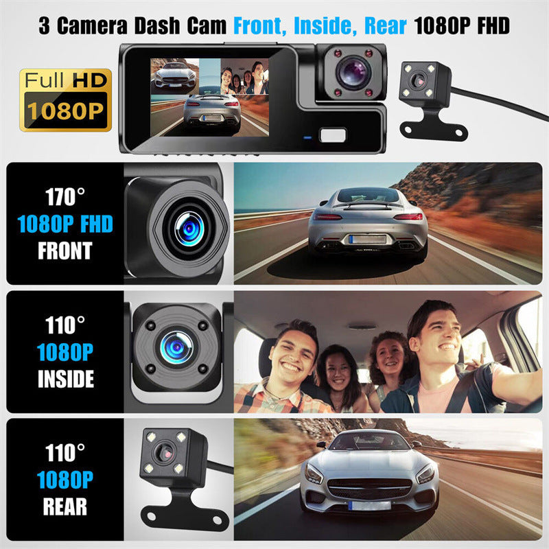 🚗🎥50% KORTING | 1080P 3-Camera Dashcam – Voor, Binnen & Achter Tegelijk Opnemen