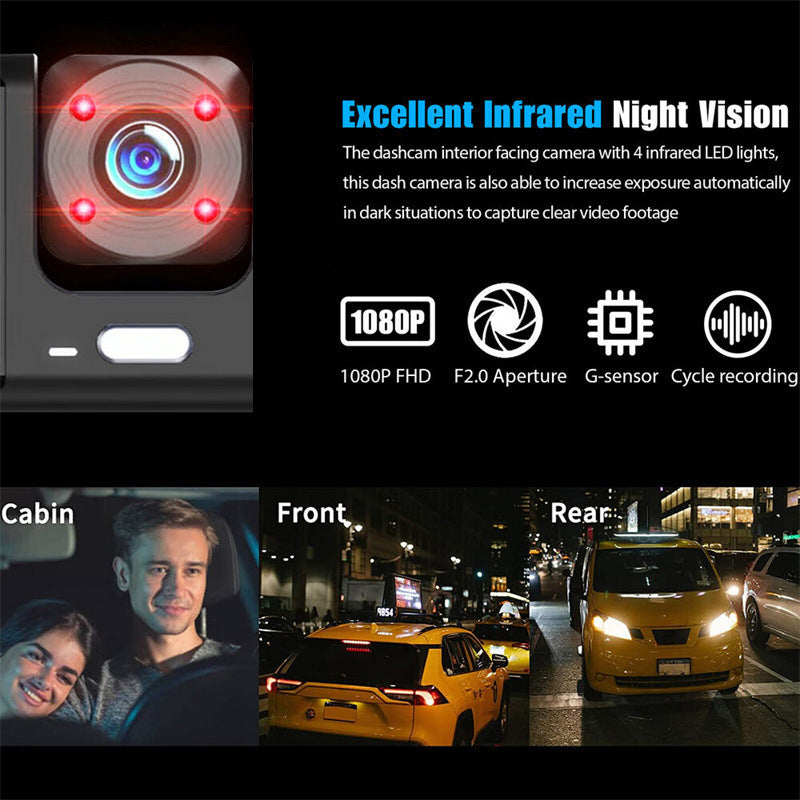 🚗🎥50% KORTING | 1080P 3-Camera Dashcam – Voor, Binnen & Achter Tegelijk Opnemen