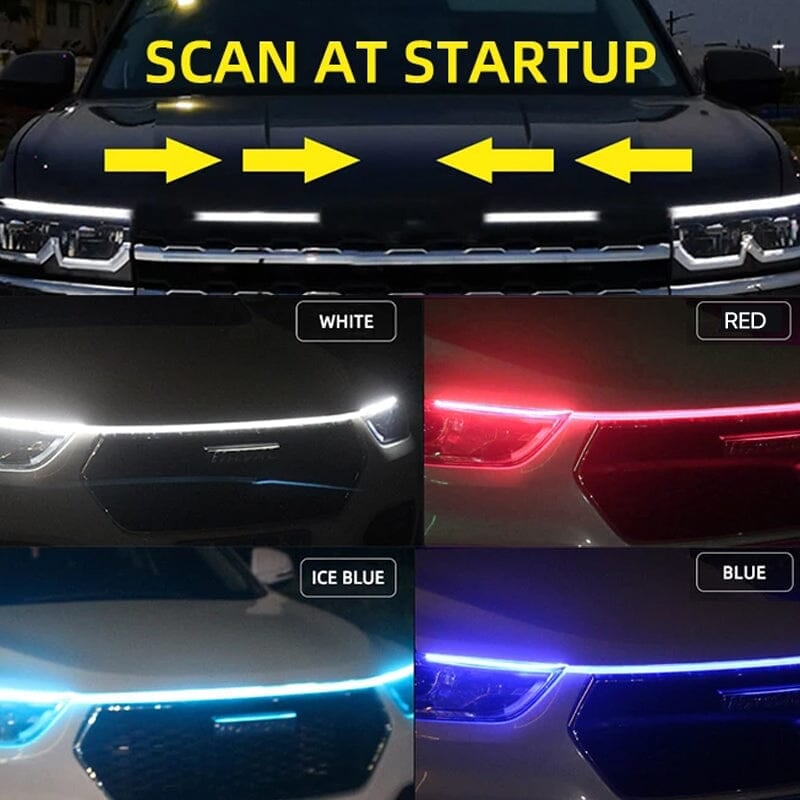 🚗✨ -50% ZOMERACTIE! LED Motorkaplamp – Scan Start Dynamisch Opstarten – 12V Universeel – Siliconen + LED – 1,2/1,5/1,8m – Wit/Blauw/Rood 🌟
