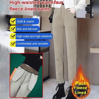 Dames Hoge Taille Warme Fleece-gevoerde Broeken - Winter Corduroy Legging