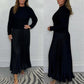Elegante Ronde Hals Geplooide Maxi Jurk voor Dames - Lange Mouwen Sweatshirt Jurk
