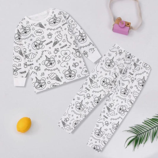 🔥50% KORTING✨DIY Kleur Pyjama voor Kinderen🎨Aangepaste Tekening Optie, Zacht Katoen, Uren Creatief Plezier👶