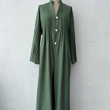 Women's Loose Long Sleeve Button Pleated Dress